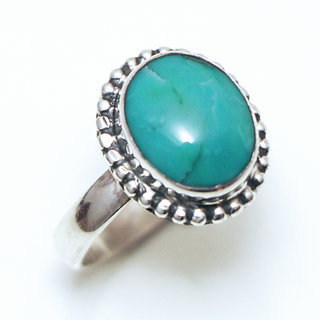 Bijoux ethniques Indiens bague en argent 925 femmes filigranes petite ovale et pierre fine Turquoise naturelle vritable - Inde 082