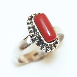 Bijoux ethniques Indiens bague en argent 925 femme filigranes ovale perl pierre fine Corail rouge - Inde 087