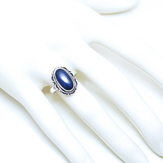 Bijoux ethniques Indiens bague en argent 925 femmes filigranes ovale et pierre fine Lapis-Lazuli bleu - Inde 088 b