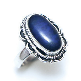 Bijoux ethniques Indiens bague en argent 925 femmes filigranes ovale et pierre fine Lapis-Lazuli bleu - Inde 088