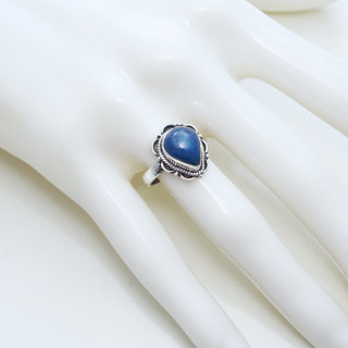 Bijoux ethniques Indiens bague en argent 925 femmes filigranes petite goutte et pierre fine Lapis-Lazuli bleu - Inde 090 b