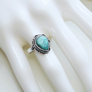 Bijoux ethniques Indiens bague en argent 925 femmes filigranes petite goutte et pierre fine Turquoise naturelle vritable - Inde 090 b