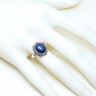 Bijoux ethniques Indiens bague en argent 925 femmes hommes filigranes ovale et pierre fine Lapis-Lazuli - Inde 092 b