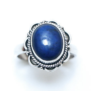 Bijoux ethniques Indiens bague en argent 925 femmes hommes filigranes ovale et pierre fine Lapis-Lazuli - Inde 092 c