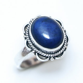 Bijoux ethniques Indiens bague en argent 925 femmes hommes filigranes ovale et pierre fine Lapis-Lazuli - Inde 092