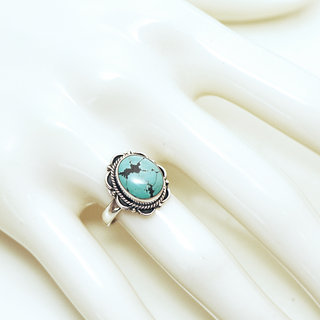 Bijoux ethniques Indiens bague en argent 925 femmes hommes filigranes ovale et pierre fine Turquoise naturelle vritable - Inde 092 b