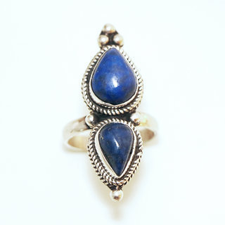 Bijoux ethniques indiens bague en argent 925 massif femme longue filigranes pierre fine Lapis-Lazuli bleu npalais - Npal 045 Tibet b