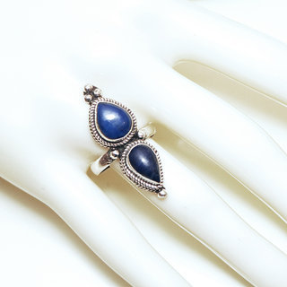 Bijoux ethniques indiens bague en argent 925 massif femme longue filigranes pierre fine Lapis-Lazuli bleu npalais - Npal 045 Tibet d