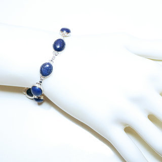 Bijoux Indiens Ethniques bracelets chane en argent 925 massif femme et rang de pierre fine ovale Lapis-Lazuli bleu rglable ajustable - Inde 005 b