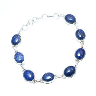 Bijoux Indiens Ethniques bracelets chane en argent 925 massif femme et rang de pierre fine ovale Lapis-Lazuli bleu rglable ajustable - Inde 005