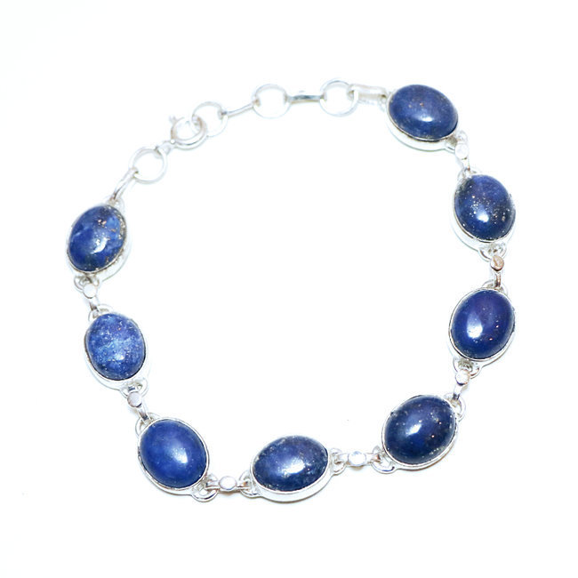 Bijoux Indiens Ethniques bracelets chaîne en argent 925 massif femme et rang de pierre fine ovale Lapis-Lazuli bleu réglable ajustable - Inde 005
