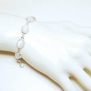 Bijoux Indiens Ethniques bracelets en argent 925 femme et rang de pierre fine ovale Pierre de Lune blanc nacr rglable ajustable - Inde 006 b