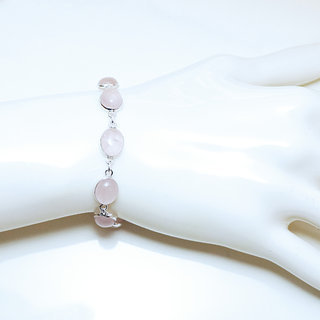 Bijoux Indiens Ethniques bracelets en argent 925 femme et rang de pierre fine ovale Quartz rose rglable ajustable - Inde 006 b