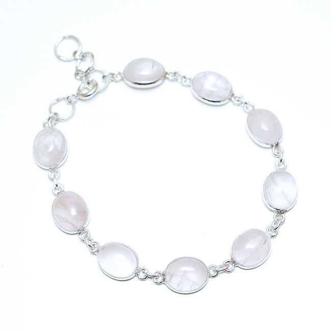 Bracelet fin chaîne en argent 925 et Quartz rose - Inde 006