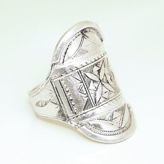 Bijoux ethniques touareg bague en argent 925 massif homme femme longue navette grave - Niger 129 b