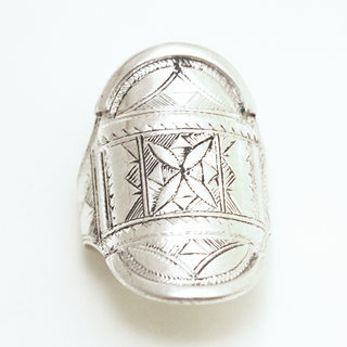 Bijoux ethniques touareg bague en argent 925 massif homme femme longue navette grave - Niger 129 c