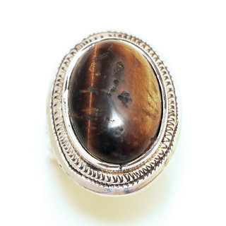 Bijoux ethniques touareg bague en argent 925 massif femme homme ovale grave et pierre fine Oeil de Tigre cabochon - Niger 029 b