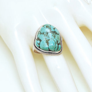 Bijoux ethniques indiens bague en argent 925 massif druzy femme homme large et pierre fine turquoise naturelle grosse brute npalais - Npal 049 b