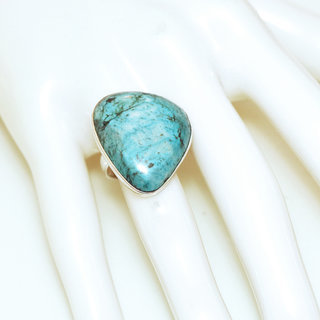 Bijoux ethniques indiens bague en argent 925 massif druzy femme homme large et pierre fine turquoise naturelle vritable grosse brute npalaise - Npal 050b