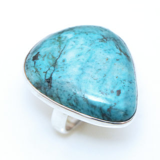 Bijoux ethniques indiens bague en argent 925 massif druzy femme homme large et pierre fine turquoise naturelle vritable grosse brute npalaise - Npal 050a