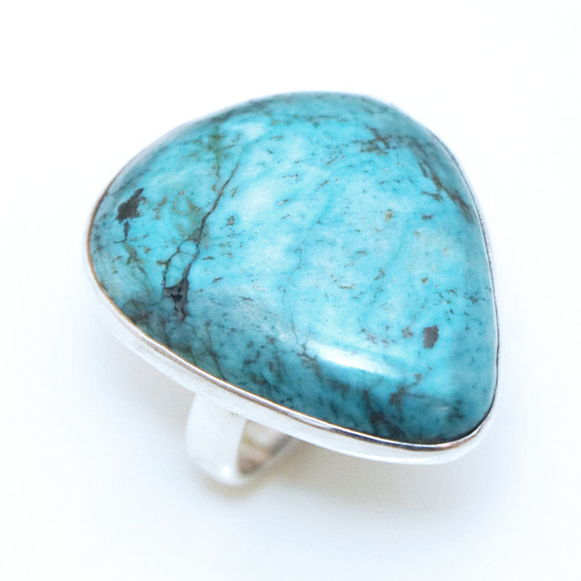 Bague druzy argent 925 et Turquoise brute naturelle - Népal 050