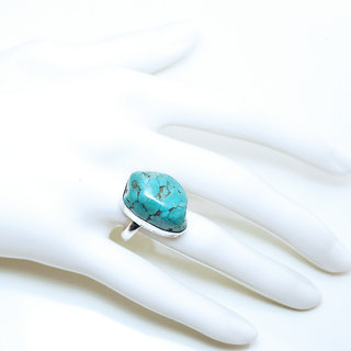 Bijoux ethniques indiens bague en argent 925 massif druzy femme homme large et pierre fine turquoise naturelle grosse brute npalais - Npal 051 b