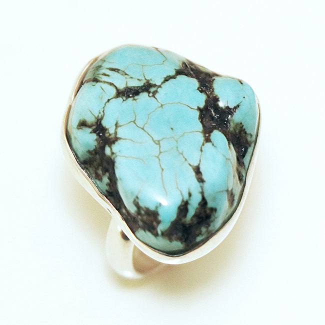 Bague druzy argent 925 et Turquoise brute naturelle - Népal 052