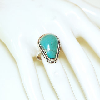 Bijoux ethniques indiens bague en argent 925 massif druzy femme homme large et pierre fine turquoise naturelle grosse brute npalais - Npal 053 b