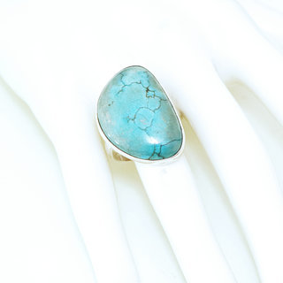 Bijoux ethniques indiens bague en argent 925 massif druzy femme homme large et pierre fine turquoise naturelle vritable grosse brute npalaise - Npal 054b