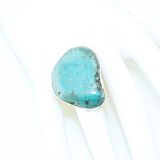 Bijoux ethniques indiens bague en argent 925 massif druzy femme homme large et pierre fine turquoise naturelle vritable grosse brute npalaise - Npal 056b