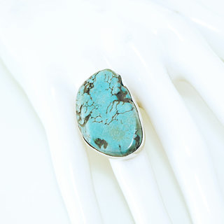 Bijoux ethniques indiens bague en argent 925 massif druzy femme homme large et pierre fine turquoise naturelle vritable grosse brute npalaise - Npal 060b