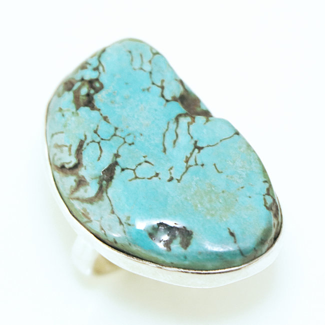 Bague druzy argent 925 et Turquoise brute naturelle - Népal 060