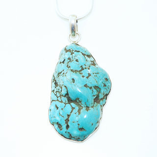 Bijoux Indiens Ethniques grand pendentif en argent 925 et large pierre fine Turquoise naturelle druzy vritable npalais - Npal 001 b