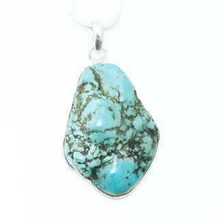 Bijoux Indiens Ethniques grand pendentif en argent 925 massif femme et large pierre fine Turquoise naturelle druzy vritable npalais - Npal 002 b