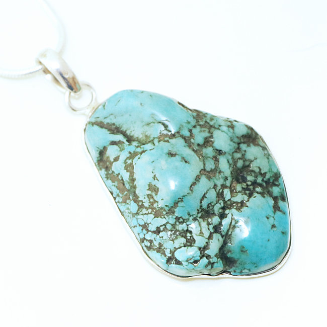 Grand pendentif argent 925 et Turquoise naturelle druzy brute - Népal 002