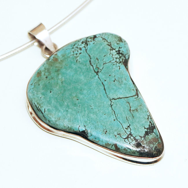 Grand pendentif argent 925 et Turquoise naturelle druzy brute - Népal 004