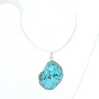 Bijoux Indiens Ethniques grand pendentif en argent 925 massif femme et large pierre fine Turquoise brute naturelle vritable druzy npalais - Npal 005b