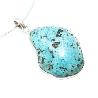 Bijoux Indiens Ethniques grand pendentif en argent 925 massif femme et large pierre fine Turquoise brute naturelle vritable druzy npalais - Npal 005a