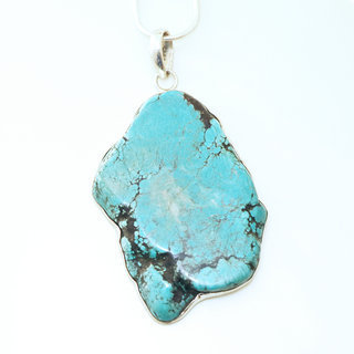 Bijoux Indiens Ethniques grand pendentif en argent 925 massif femme et large pierre fine Turquoise naturelle vritable druzy npalais - Npal 006 b