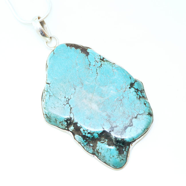 Grand pendentif argent 925 et Turquoise naturelle druzy brute - Népal 006