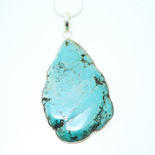 Bijoux Indiens Ethniques grand pendentif en argent 925 massif femme relief et large pierre fine Turquoise naturelle vritable druzy npalais - Npal 009 b