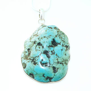 Bijoux Indiens Ethniques grand pendentif en argent 925 massif femme relief et large pierre fine Turquoise naturelle vritable druzy npalais - Npal 010 b