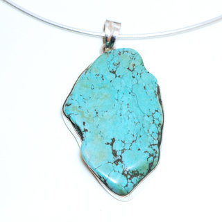 Bijoux Indiens Ethniques grand pendentif en argent 925 massif femme relief et large pierre fine Turquoise naturelle vritable druzy npalais - Npal 011 b