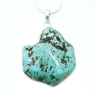 Bijoux Indiens Ethniques grand pendentif en argent 925 massif femme relief et large pierre fine Turquoise naturelle vritable druzy npalais - Npal 012 b