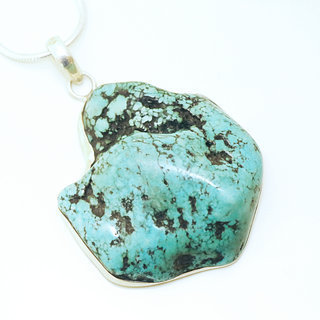 Bijoux Indiens Ethniques grand pendentif en argent 925 massif femme relief et large pierre fine Turquoise naturelle vritable druzy npalais - Npal 012