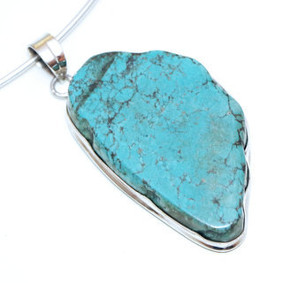 Bijoux Indiens Ethniques petit pendentif en argent 925 massif femme relief et large pierre fine Turquoise naturelle brute filigranes vritable druzy npalais - Npal 016a