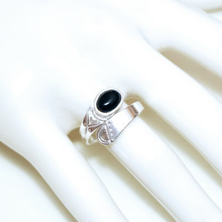 Bijoux ethniques touareg bague en argent 925 massif femme homme ovale croise rglable ajustable pierre fine Onyx noir - Niger 030A b