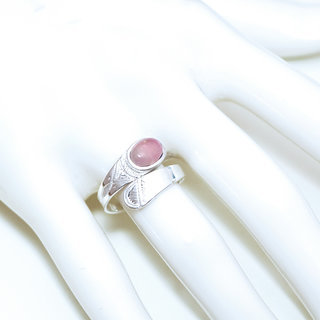 Bijoux ethniques touareg bague en argent 925 massif femme homme ovale croise rglable ajustable pierre fine Quartz rose - Niger 030C b