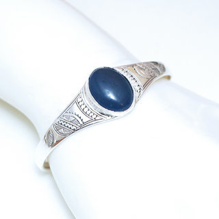 Bijoux ethniques touareg bracelet manchette en argent 925 massif homme femme grav large et pierre fine ovale Agate bleue cabochon - Niger 006 b