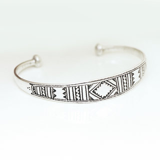 Bijoux ethniques touareg bracelet en argent 925 massif homme femme enfant gourmette plat jonc ouvert grav - Niger 020 b